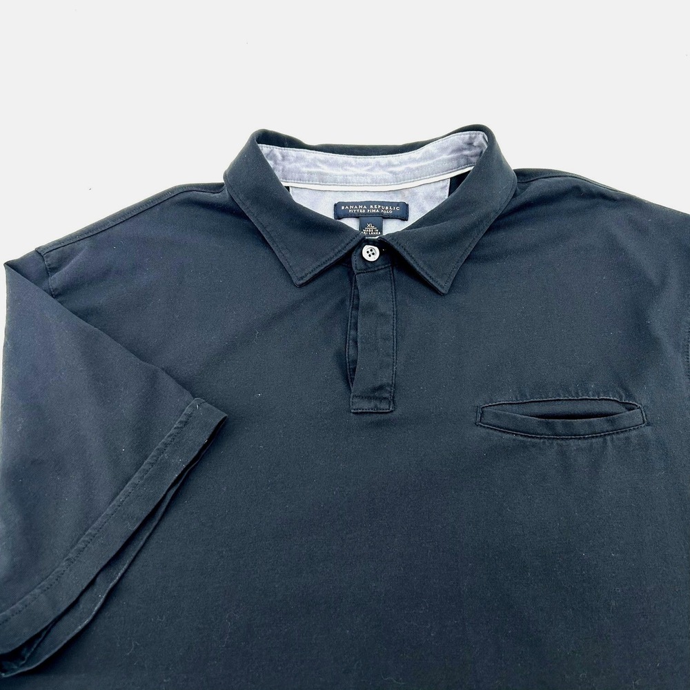 Banana Republic Fitted Pima Polo Shirt Mens XL Black Short Sleeve Cotton Pocket